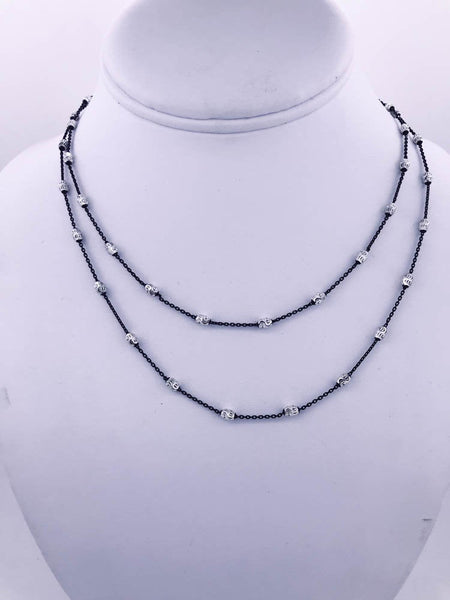 BEAUTIFUL ITALIAN 925 Sterling Siver Chain,Two tone,with Black Rhodiam,station OVAL moon cut,Various lengths(TY30-Bw-16&18 "