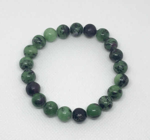 Ruby Zoisite  Bracelet,Adjustable length, on elastic thread, 8 mm,Green,Red color, AAA Quality  one of a kind 100% natural,