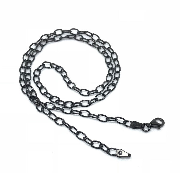 Italian 925 Sterling Siver  chain, Necklace,Link Chain, Black Rhodium on, Nontarnishing.Various lengths