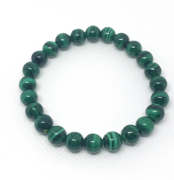 Natural Malachite Bracelet , Round plain 8 mm,green, Adjustable  length, on elastic thread.(JB-0059)