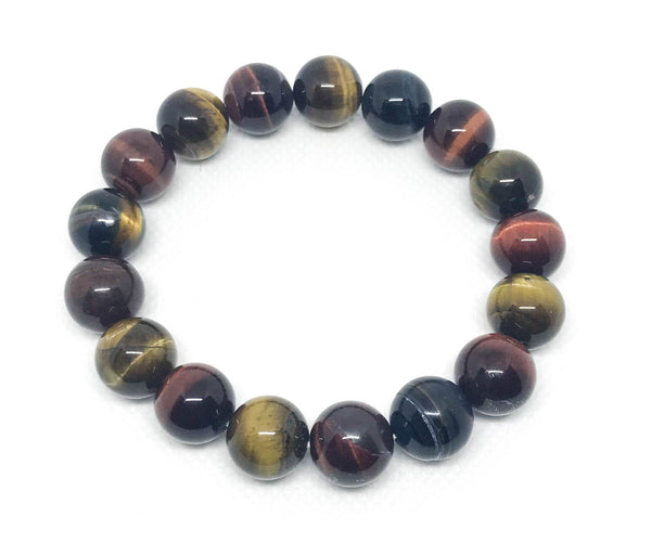 Three color Tiger Eye Bracelet(Yellow-Red-Black) 11mm .One of a kind, AAA Qty.Ready to wear,Healing Properties (JB-0055)