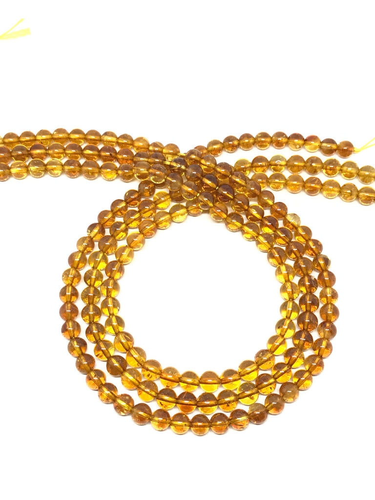 Citrine Round Plain 6 mm appx.16 inch full strand,Yellow, Best Deep Color AAATop Quality (# 1022)