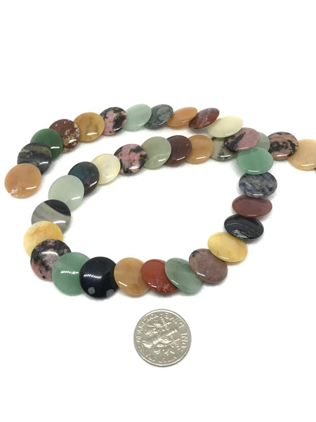 All Natural Rodinite,Jaspher,Aventurine Multi color Coin overlap shape 15 MM  appx. 100% Natural,Unusal,  Creative,One of a kind(#1024 )