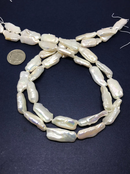 Natural Fresh water Pearl, white, Long, straight dril l8x18 to9x20 mm appx. 16 inch, fine luster , Beautiful & Creative  ( 00023 )