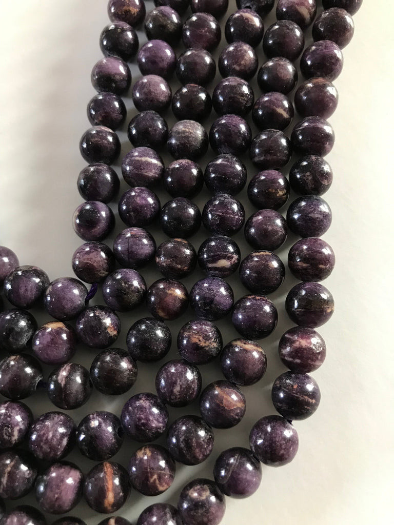 100% Natural Sugilite  Round Plain 8  mm High quality,16 inch strand,Purple , best Color,Most creative, Creative natural patterns on(#958)