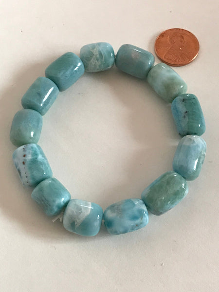 LARIMAR Bracelet, Barrel shape, Unusal,14x12 to17x12 mm appx. Healing Properties,100% natural,Adjustable length on elastic thread.(# JB0062)