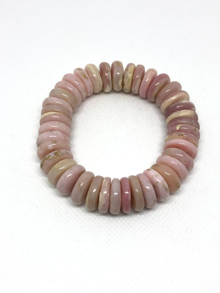 Pink Peruvian Opal Rondel  Bracelet, 14 mmAppx, Pink 8 inch Bracelet, One of a kind,  Streach , very creative. (AYS-JB-0071 )