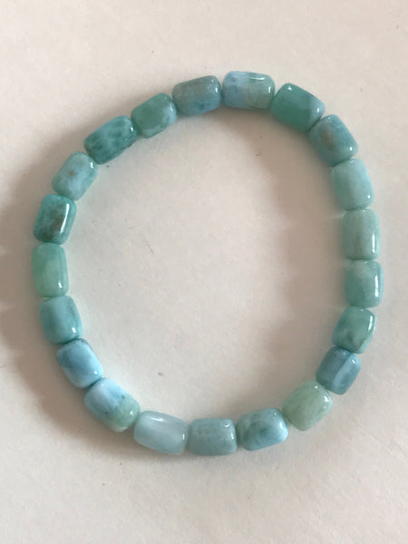 LARIMAR Bracelet, Barrel shape, Unusal,6x8.5 mm appx. Healing Properties, 100% natural,Adjustable length on elastic thread.(#JB0063)