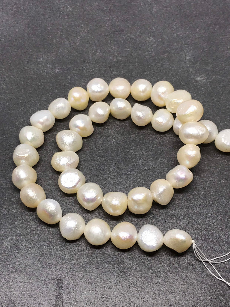Natural Fresh water Pearl, white, semi Round 11mm  16 inch, Like frosted/ Met finish , Beautiful & Cvreative  ( G )