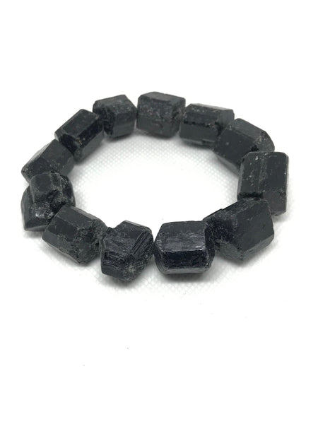Black Turmaline Bracelet ,Raw, unpolished, Bare Natural as Earth mined 15x18 mm Appx , Nugget shape,decent quality (AYS-JB-0083-A)