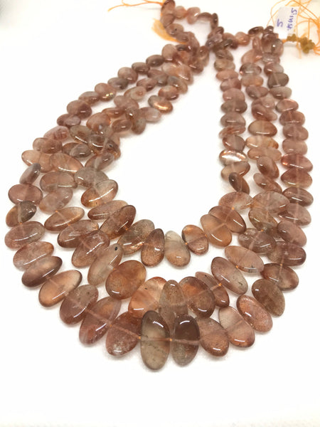 100% Natural Sunstone Beads, 10x9 - 17.5x9mm Sunstone Briolette Bead Necklace, Large Sunstone Cabochons Beads, Sunstone Strand Bead, 16 Inch