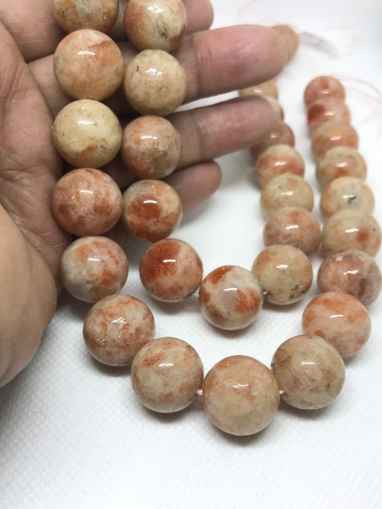peach color Sunstone Round Plain 16 mm . Hard to find, Exceptional Quality inch 100% natural, most creative. One of a kind (# 1154 )