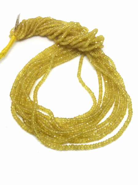 Yellow Sapphire Bead,Sapphire Rondelle Bead Necklace,2.4 To 3.4mm Sapphire Bead For Jewelry Making,Gift For Women,16 Inch Strand Bead (1186)