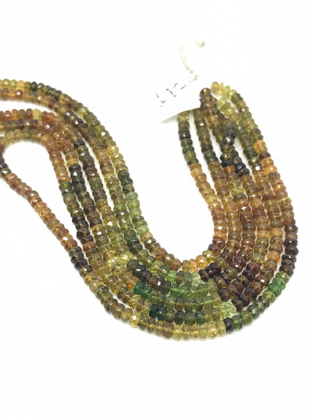Tourmaline BeadsFaceted 3.8 mm Roundale  Greenish  N Brown ,  AAA quality 15 inch.One of a kind, Multi color.( 1188)