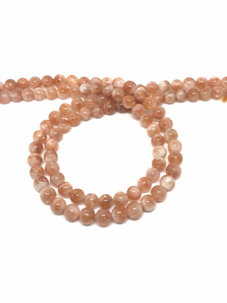 Natural Sunstone Round , Plain 7 mm appx. 15 inch , 100% natural, most creative.(1153)