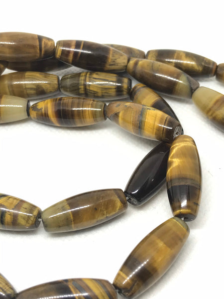 Natural Tiger Eye Beads, Tiger Eye Barrel Beads, 10x25mm Smooth Tiger Eye Bead Necklace, 16 Inch Strand Beads, Gift For Women (# 1166 )