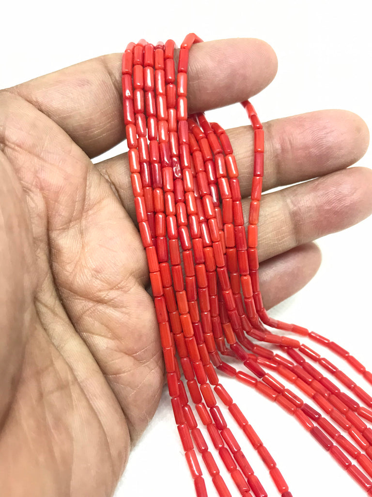 Beautiful  Red Coral, Plain Tube 2.5x 6 mm  appx.Nice attractive color,15 inch full strand.(# 1169)