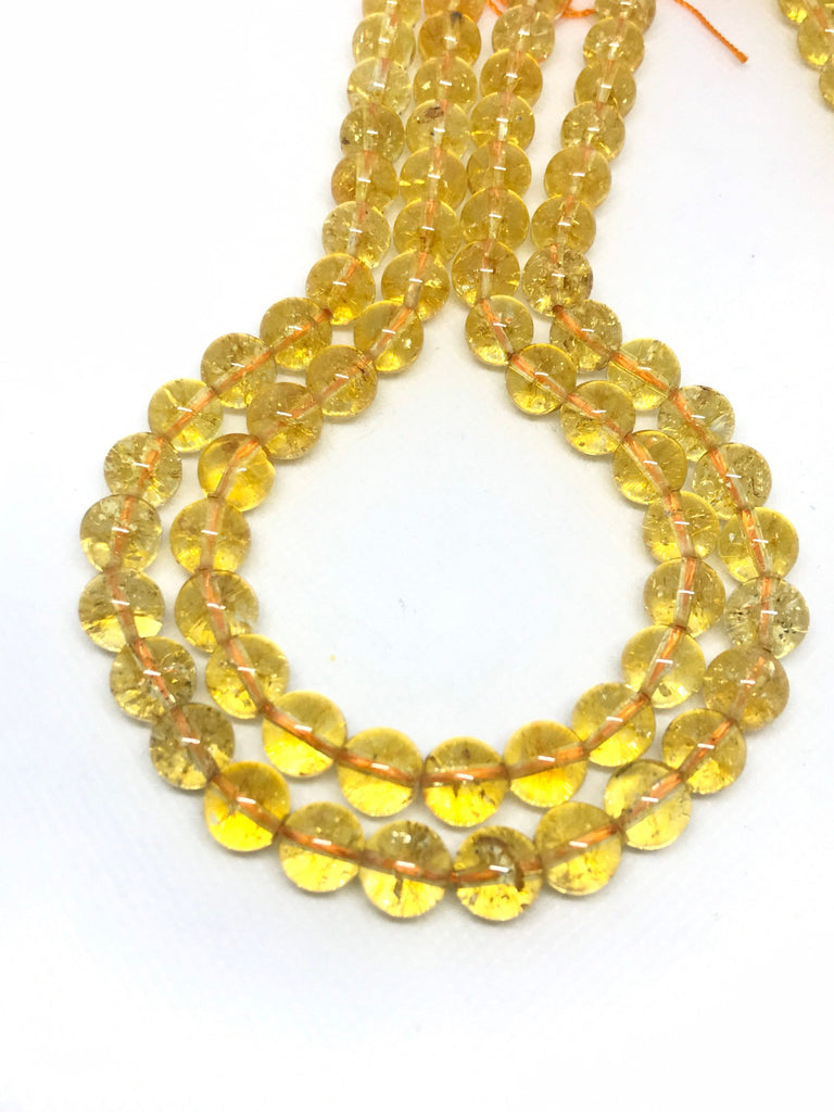 Natural Citrine Round Plain 10 mm appx.16 inch ,Yellow, Best Deep Color & Luster, AAATop Quality (# 1175)