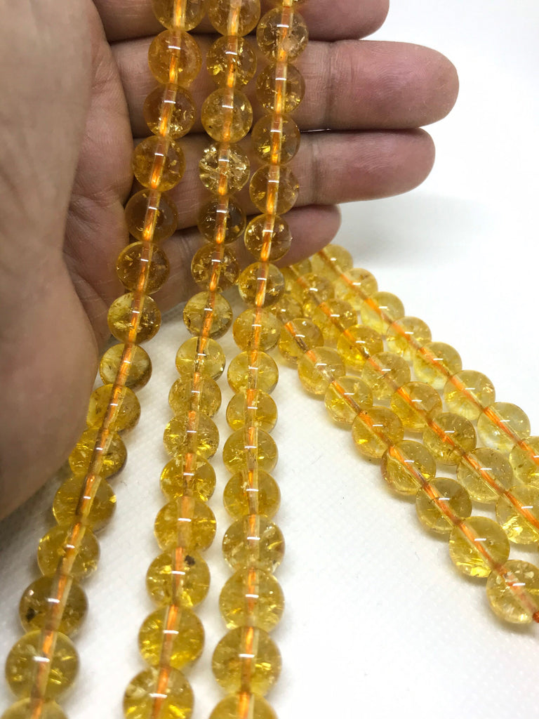 100% Natural AAA Citrine Beads, 8mm Round Smooth Citrine Beads For Jewelry Making, 16 Inch Strand Bead Necklace, November Birthstone(# 1174)