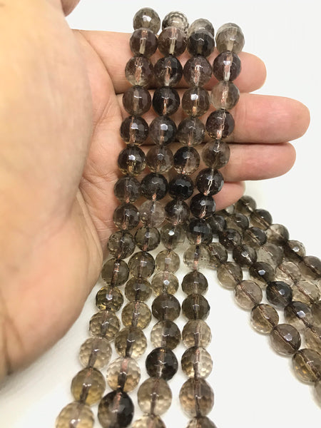 Smokey Quartz  Faceted Rondels 10 mm, Full Luster, Brown color, 16 inch,creative.100% Natural ( # 1178 )