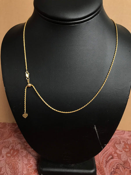 Amazing Latest Italian Silver Rope chain with Heart Charm,22 inch Adjustable, Gold Plated ,Lobster Claw clasp, (SRDC-30-A-G-G)