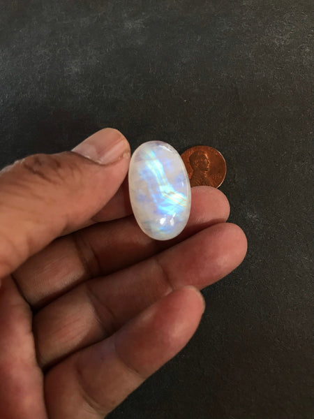 Beautiful Rainbow Moonstone oval shape Cabochon AAA quality  18.7x29 mm, Best Blue shine with patterns/designs,100% Natural(# CB -228)