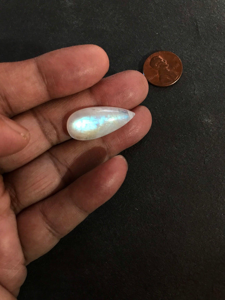 Rainbow moonstone Pear/drop shape Cabochons 1 pcs, AAA  Extra ordinary quality, best Sheen or Rainblw, 12.5x28.65 mm (# 232 )