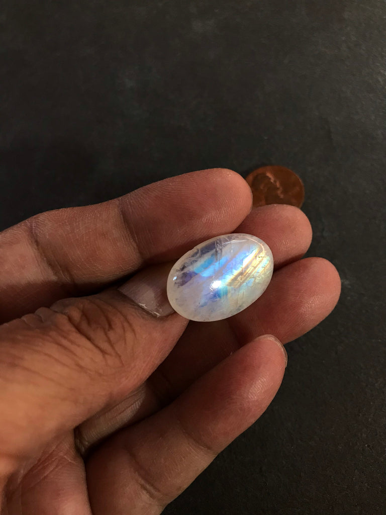 Rainbow moonstone Oval Cabochon, 16.6x25, AAA  Extra ordinary quality, best Sheen or Rainbow,  (# CB-00235)