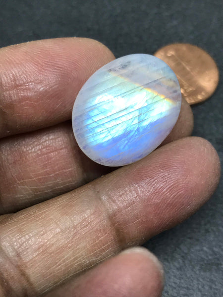 Beautiful Rainbow Moonstone oval shape Cabochon AAA quality  19.3x24..1mm, Best Blue shine with patterns/designs,100% Natural(# CB -243)