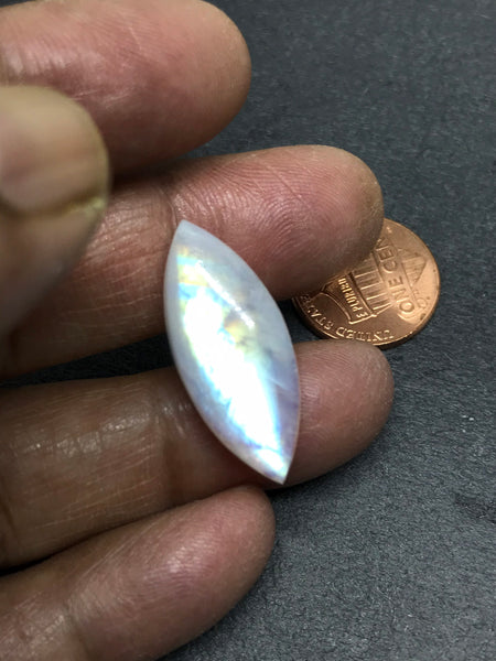 Rainbow moonstone Marquise shape Cabochons 1 pcs, AAA  Extra ordinary quality, best Sheen or Rainblw, 28.6x12.1 , H 7.15 mm (# 247)