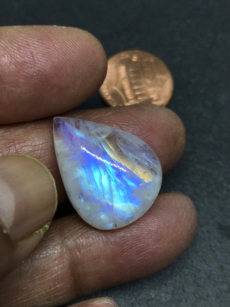 Rainbow moonstone Pear/drop shape Cabochons 1 pcs, AAA  Extra ordinary quality, best Blue Flash or Rainblw, 24x18, H 6.8 mm (# 248)