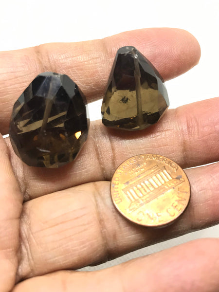 Smokey Quartz Faceted Nuggets, streight drill, 19x20 & 19x23mm Appx. Most creative.100% Natural, Lively Brown Color,Pack of 2 Pcs (#G-88)