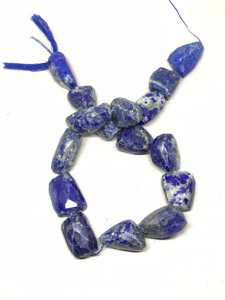 Beautiful Lapis Tumble faceted 19x19 to20x25 mm,Graduated,unusual Patterns on it . Blue ,16 inch strand,100% Natural ,creative,(# 1204)