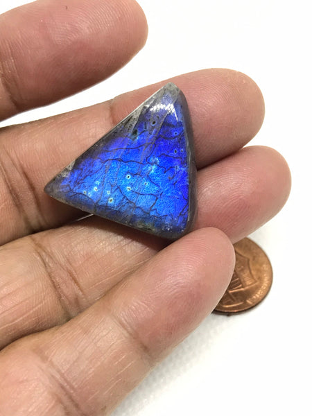 Labrodorite  Triangle Cab  AAA quality 28.6x22.3 H 7 mm 100% Natural,Blue Flash /Fire,Hart to find stone ( CB-256)