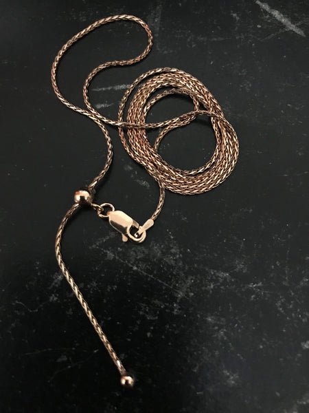 Italian Sterling Silver Spiga, Rose Gold chain ,Adjustable Gold plated 24 " , Non tarnishing, Nickle free,Rich & famous look  (SPIG30-Rose )