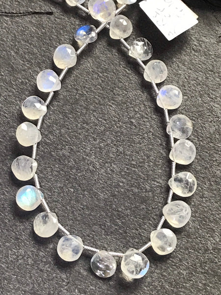Beautiful Rainbowmoonstone Flat Briolette Faceted 6x5 to 7x7  mm AAA Quality.  100% natural , 8 Inch std. Creative,  (#1212)