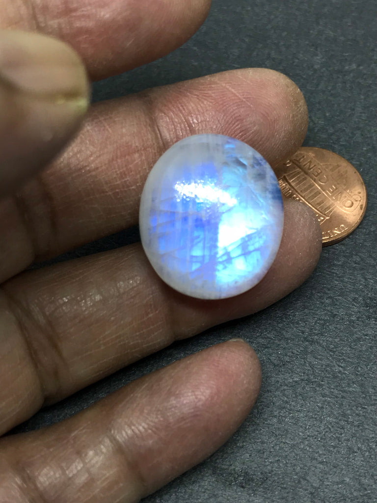 Beautiful Rainbow Moonstone oval Cabochon AAA quality  23x31.7 mm, Best Blue shine with patterns/designs,100% Natural(# CB -241)