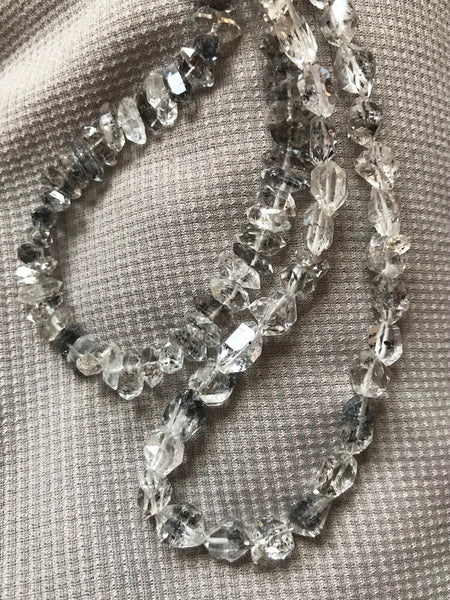 Herkimer Diamond Quartz 5.5x7.5 mm appx. 16 inch, Ful lstrand bead 100% Natural as it as mined, alike Diamonds,Black inclusion R natural