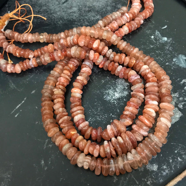 Natural Sunstone Beads, 9X5mm Tumble Sunstone Beaded Necklace, Orange & Brown Sunstone Jewelry, 16 Inch Strand Bead For Jewelry
