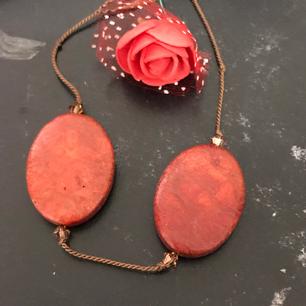 Sponge Coral   and Swarovski Corn ,Plain Oval  30x20 mm, combinatio,accesory for jewelry piece,Red color, Creative item , (JB-0093)
