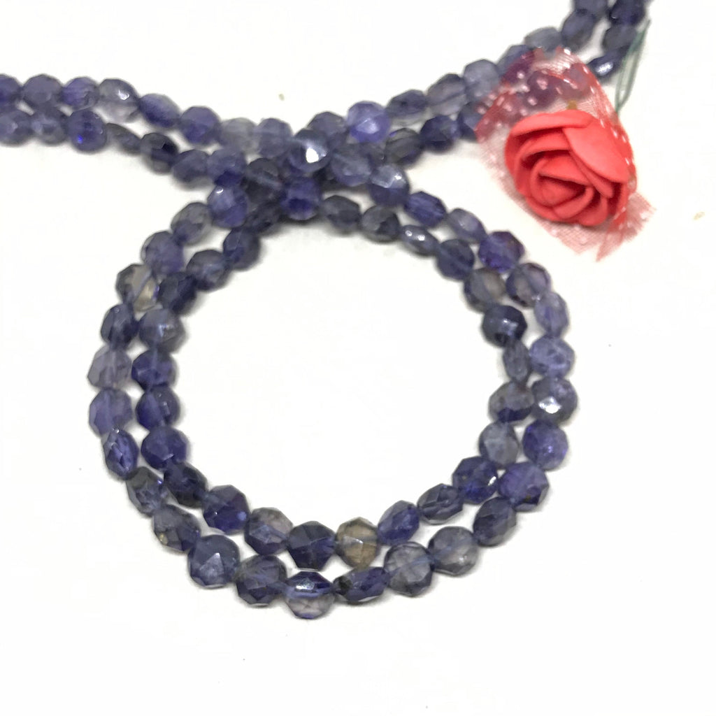 Iolite Faceted Coin 6-7  mm  appx.  Blue 15 inch natural .Creative.