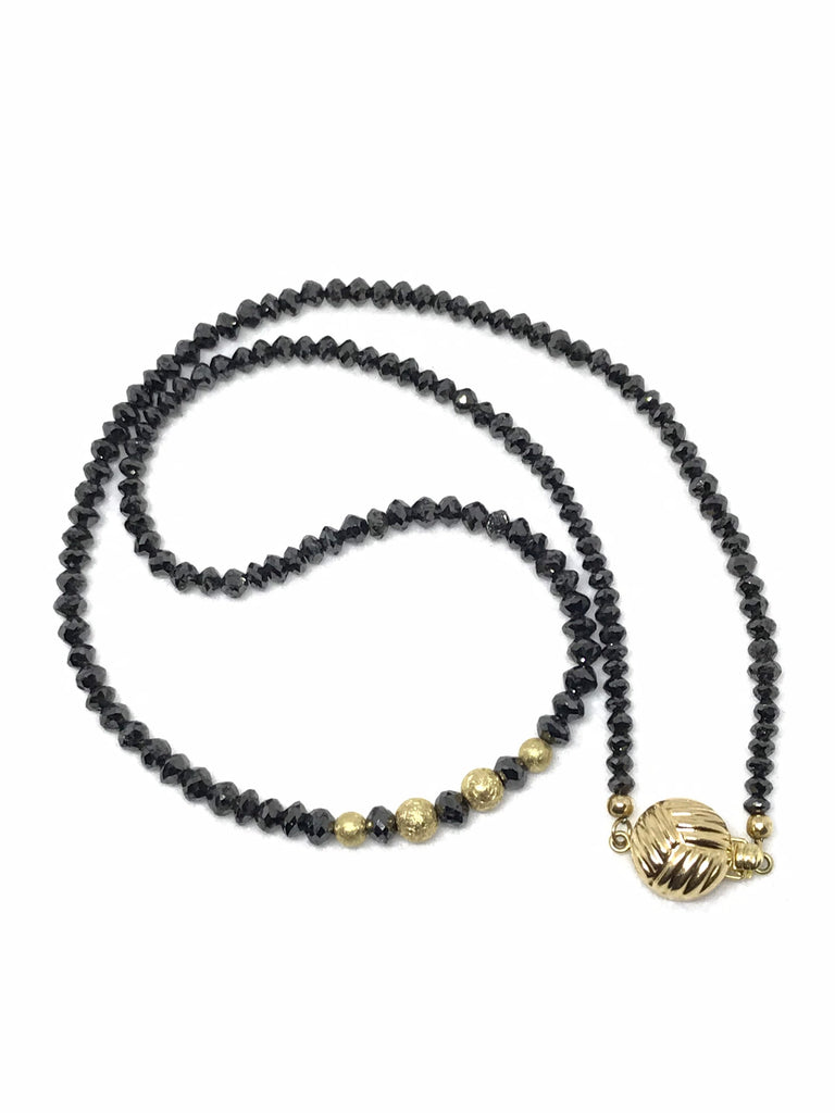 Natural Black Diamond Necklace with 14 K Gold Beads and Clasp, beautifully designed. 3 mm to4.5 mm 18 inch Long