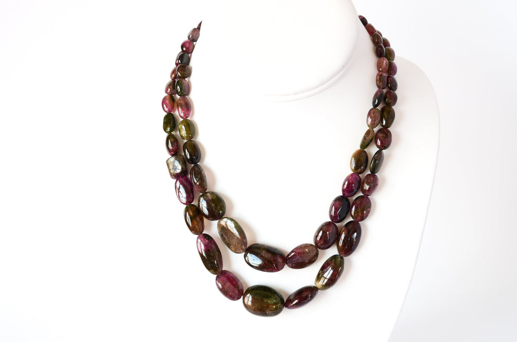 Tourmaline Multi color Turmaline Oval Necklace, Exceptional ,5.5x7 to17.5x24 mm appx ,AAA Qty.Adjustable length 19-20 '',100% natural JB-93)