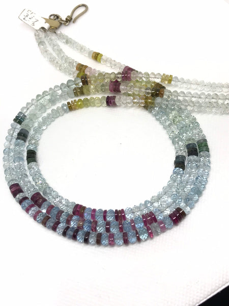 Aquamarine & Tourmaline Bead, Multi Gemstone Bead, Rondelle Bead Necklace, 5.6 to 5.8MM Gemstone Bead For Jewelry, Gift For Women, (JB0094)