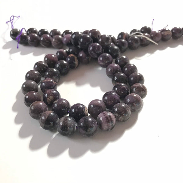 Sugilite  Round Plain 12 mm  High quality,Beautifull  creative patterns on it, 6 inch,Purple ,100% Natural ,Most creative (# 1222 )