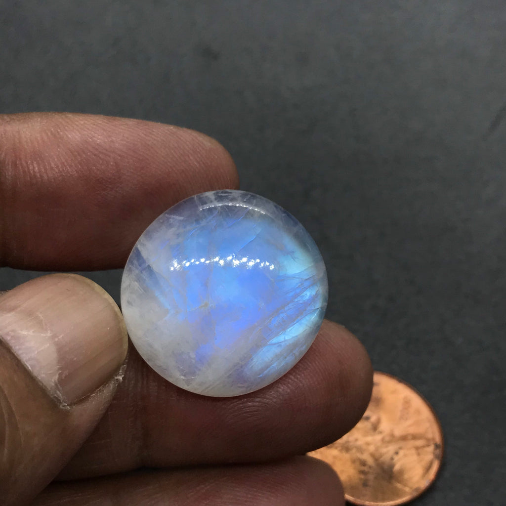 Beautiful Rainbow Moonstone Round Cabochon AAA quality  22 mm, Best Blue shine with patterns/designs,100% Natural(# CB -260)