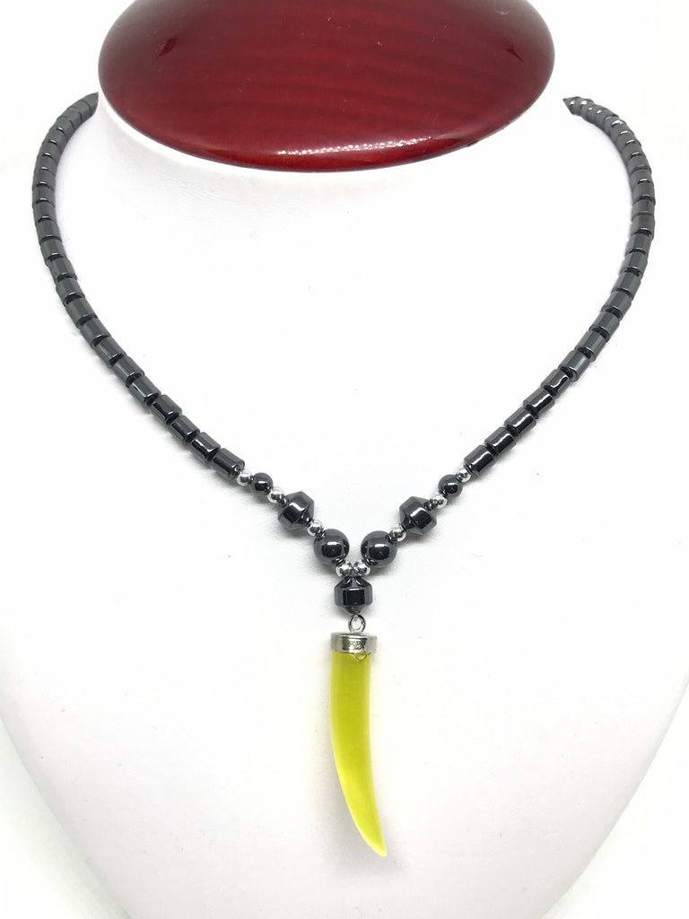 Hematite necklace , Fiber optic Charm Beads,16 inch,yeloow, Gray,healing energy(JB-0097)