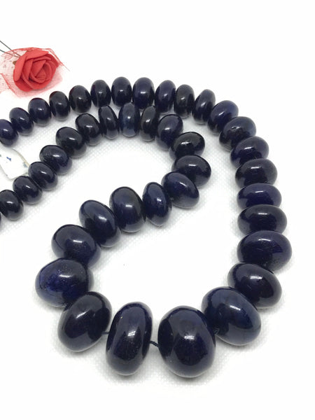 Big Sapphire Rondale 26 to 11 mm,Graduated, Length 21 inch ,Beautiful dark blue,Creative,Large unusual size, Natural but heat treated(#1228)