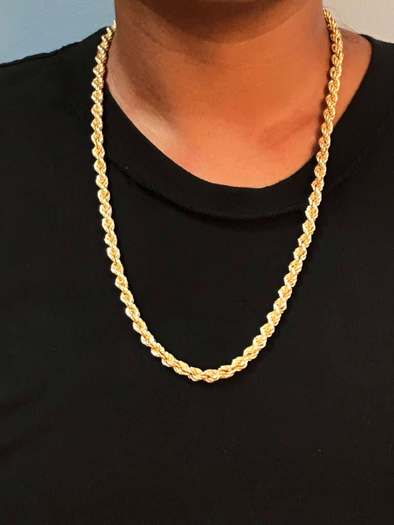 Rope Chain Necklace, 925 Sterling Silver, Gold Plated Chain Necklace For Women, Gift For Men, Italian Chain, 24 Inch Heavy Chain