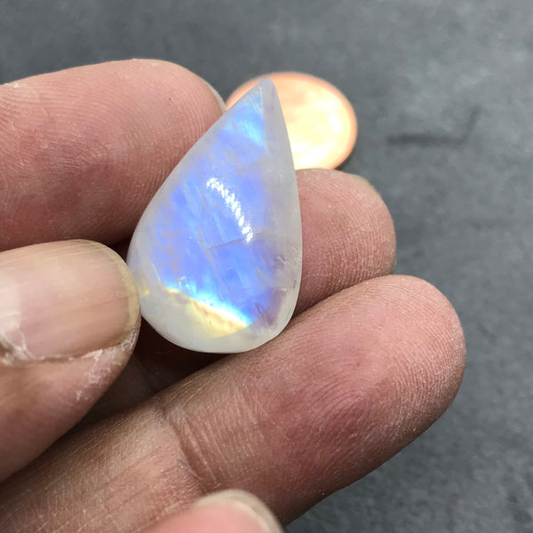 Rainbowmoonstone Pear Cabochons 1 pcs, AAA  Extra ordinary quality, best Sheen or Rainbow, 15.6x25  (#270 )